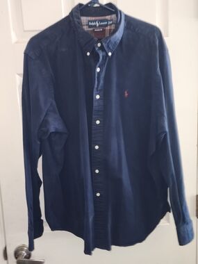 Ralph Lauren Navy Long-Sleeve Button-Down Shirt with Red Logo